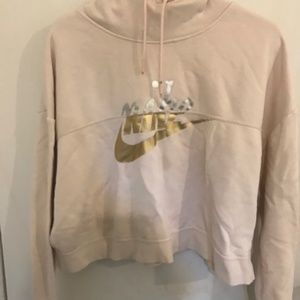 Nike Girl's Hoodie, funnel neck, crop-top. Pink, Size L